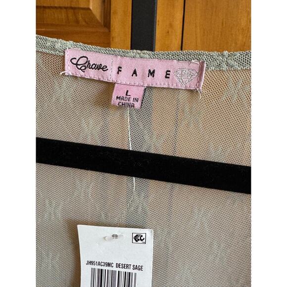 Crave Fame Long Sleeve Mesh Detail Top – Desert Sage – Size Large - NEW - Picture 6 of 10